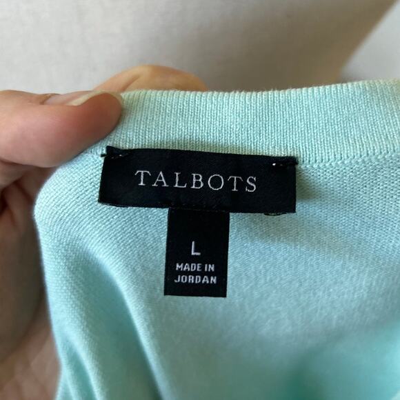 Talbots Charming Cardigan Light Aqua Blue Scallop Trim Long Sleeve - Picture 7 of 9